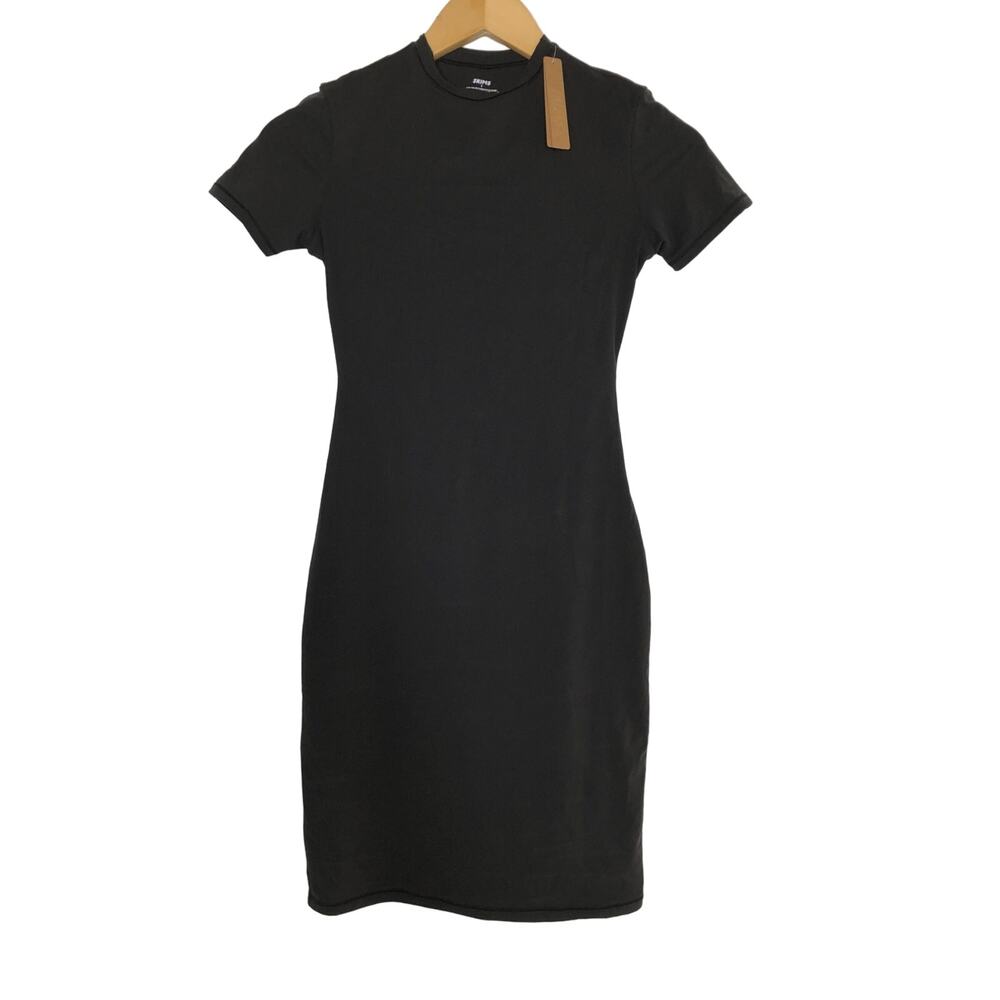 SKIMS Fits Everybody T Shirt Dress Short Sleeve Stretch Mini Black NWT 2X